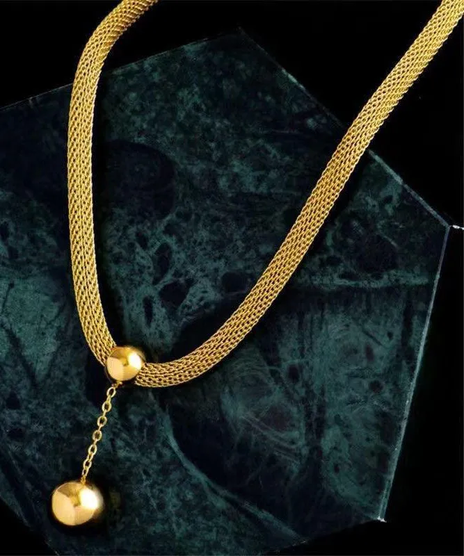 Classy Gold Stainless Steel Tassel Pendant Necklace DF1019