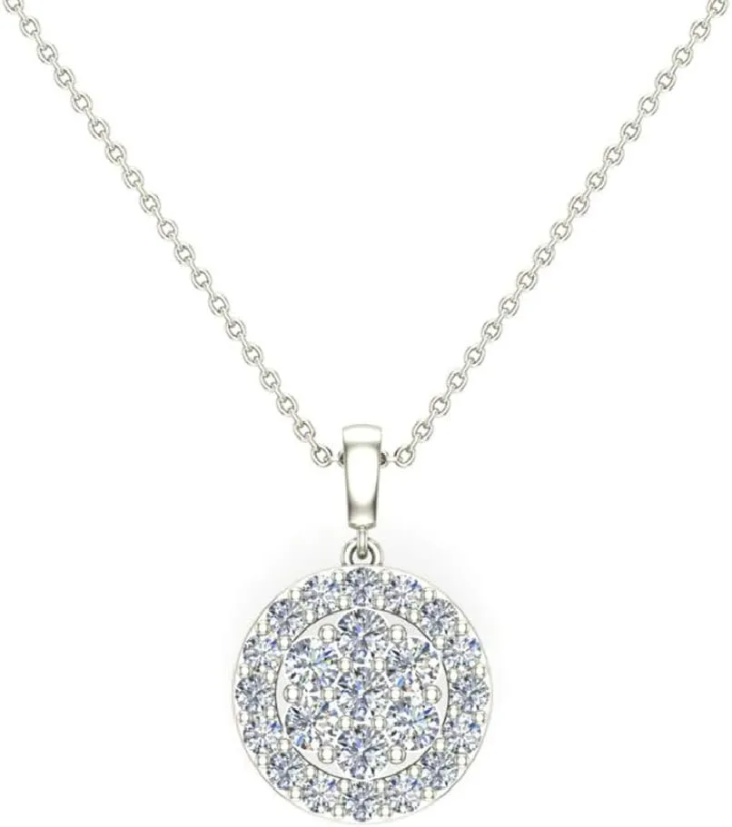 Cluster Diamond pendant necklace for women 14K Gold Halo Style 0.60 carat tw