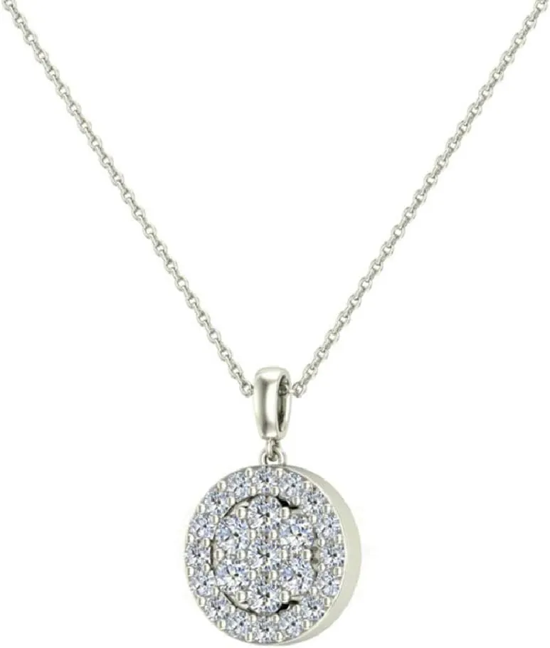 Cluster Diamond pendant necklace for women 14K Gold Halo Style 0.60 carat tw