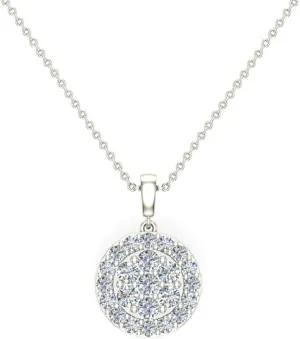 Cluster Diamond pendant necklace for women 14K Gold Halo Style 0.60 carat tw