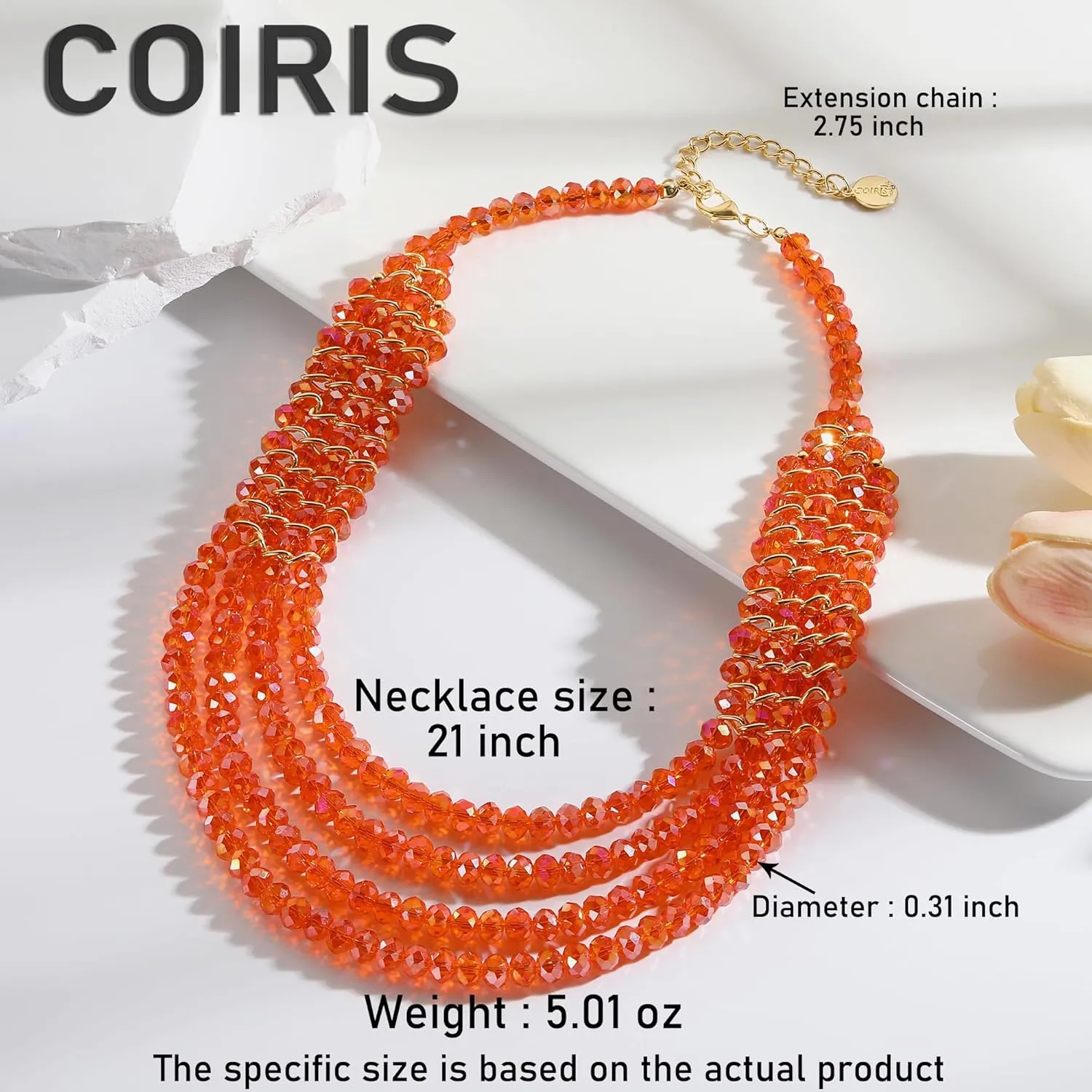 Coiris Layered Necklace for Women - Multilayered Strand With Sparkling Beads and Multiple Facets Wrapped in Metal Chain