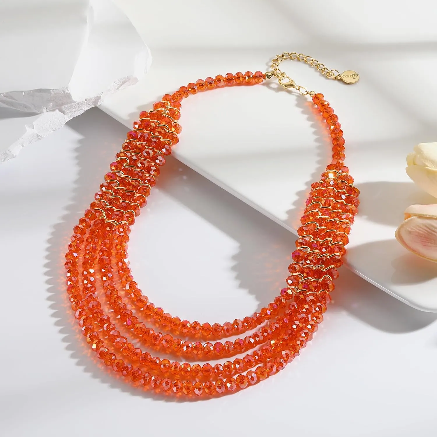 Coiris Layered Necklace for Women - Multilayered Strand With Sparkling Beads and Multiple Facets Wrapped in Metal Chain