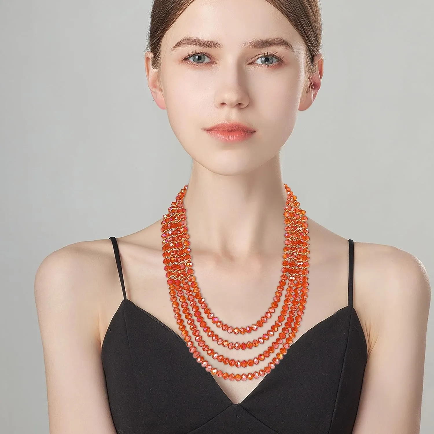 Coiris Layered Necklace for Women - Multilayered Strand With Sparkling Beads and Multiple Facets Wrapped in Metal Chain