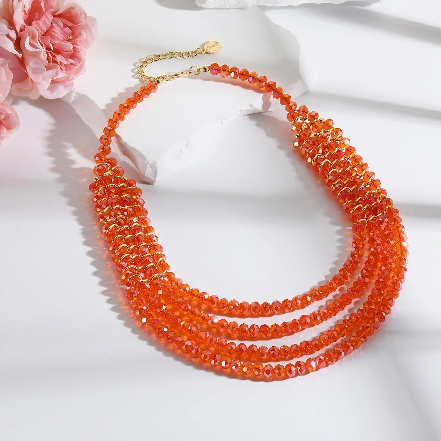 Coiris Layered Necklace for Women - Multilayered Strand With Sparkling Beads and Multiple Facets Wrapped in Metal Chain