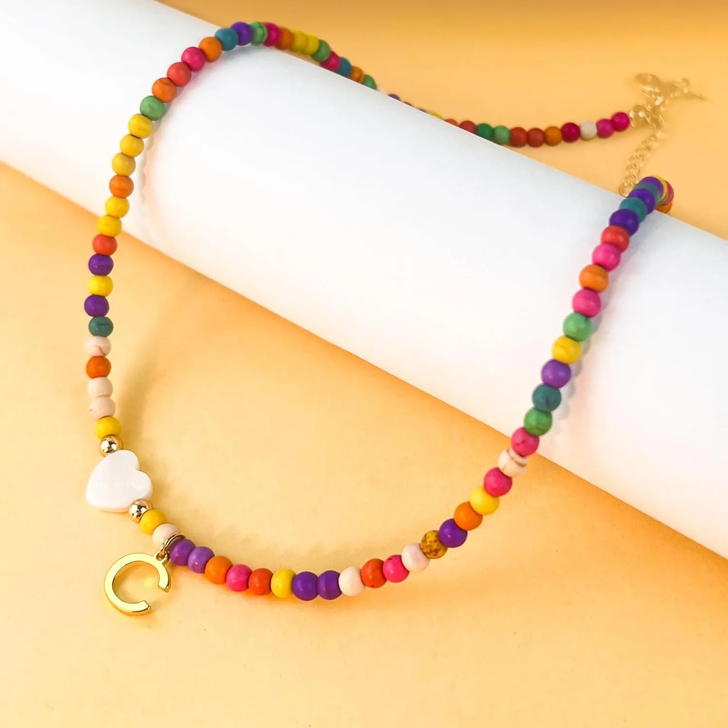Colorful Beaded Initial Necklaces for Women Girls Gifts, Gold Plated Letter Choker Necklace for Mother's Day Gift from Daughter Son