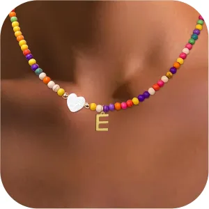 Colorful Beaded Initial Necklaces for Women Girls Gifts, Gold Plated Letter Choker Necklace for Mother's Day Gift from Daughter Son