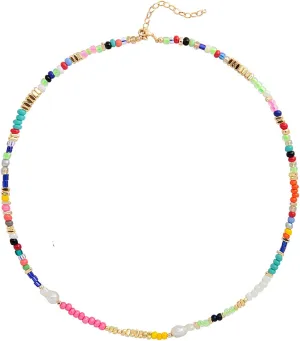 Colorful Beaded Necklace for Women Pearl Choker Necklace Adjustable Beach Shell Necklace Boho Bead Necklaces for Women Jewlery