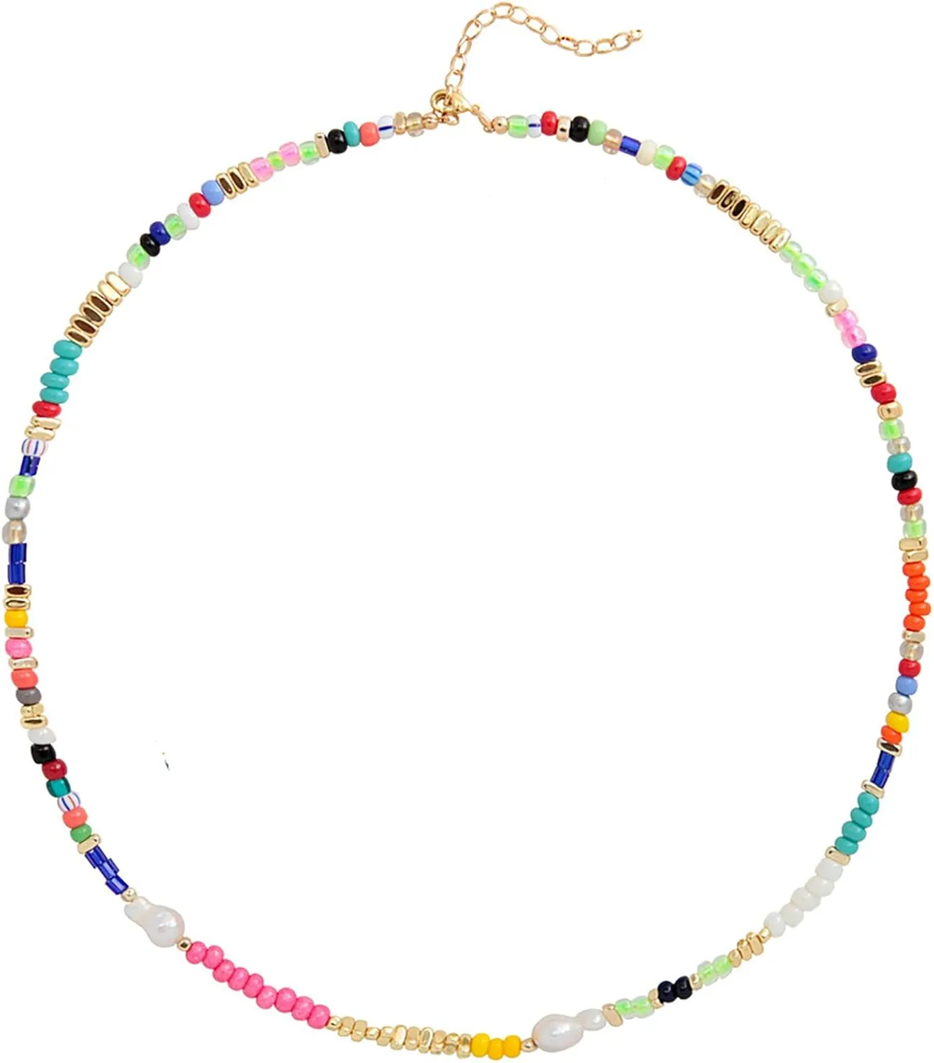 Colorful Beaded Necklace for Women Pearl Choker Necklace Adjustable Beach Shell Necklace Boho Bead Necklaces for Women Jewlery