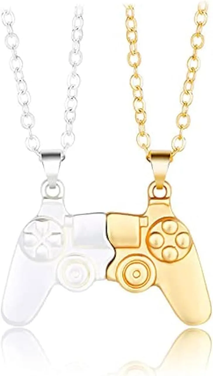 COLORFUL BLING 1 Pair Game Controller Matching Couple Pendant Necklaces Set Game Pad Friendship BFF Best Friends for Him and Her Street Hiphop Jewelry