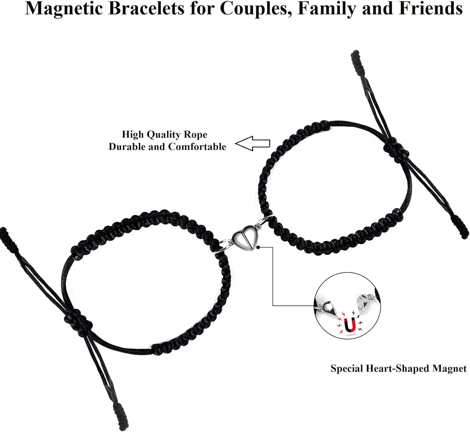 COLORFUL BLING Matching Mutual Attraction Couple Bracelets Long Distance His and Hers Adjustable Braided 8 Infinity Love Heart Friendship Bracelet Jewelry