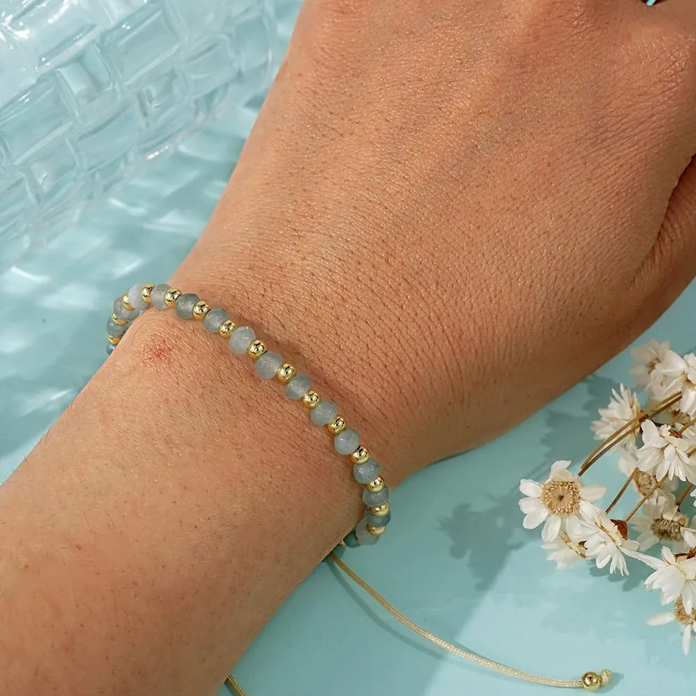 Colorful Crystal Drawstring Bracelets for Women,Gold Plated Beaded Dainty Energy Stone Beads Friendship Good Luck bracelet Handmade Fashion Charm Jewelry Gifts