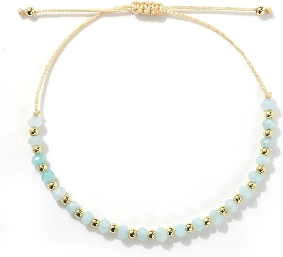 Colorful Crystal Drawstring Bracelets for Women,Gold Plated Beaded Dainty Energy Stone Beads Friendship Good Luck bracelet Handmade Fashion Charm Jewelry Gifts