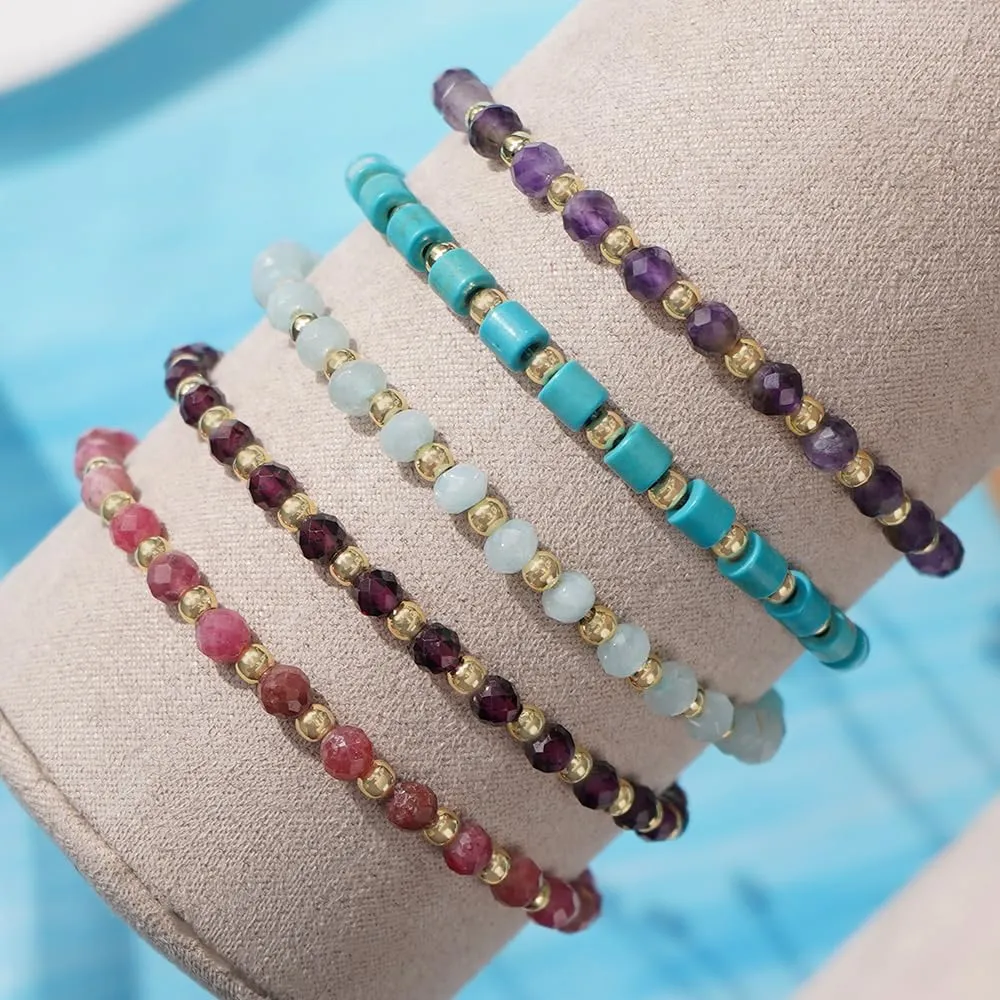 Colorful Crystal Drawstring Bracelets for Women,Gold Plated Beaded Dainty Energy Stone Beads Friendship Good Luck bracelet Handmade Fashion Charm Jewelry Gifts