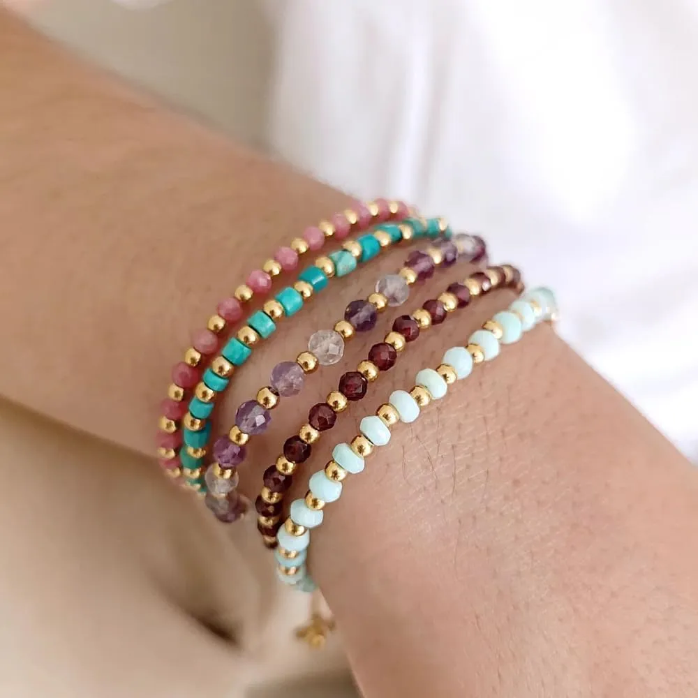 Colorful Crystal Drawstring Bracelets for Women,Gold Plated Beaded Dainty Energy Stone Beads Friendship Good Luck bracelet Handmade Fashion Charm Jewelry Gifts