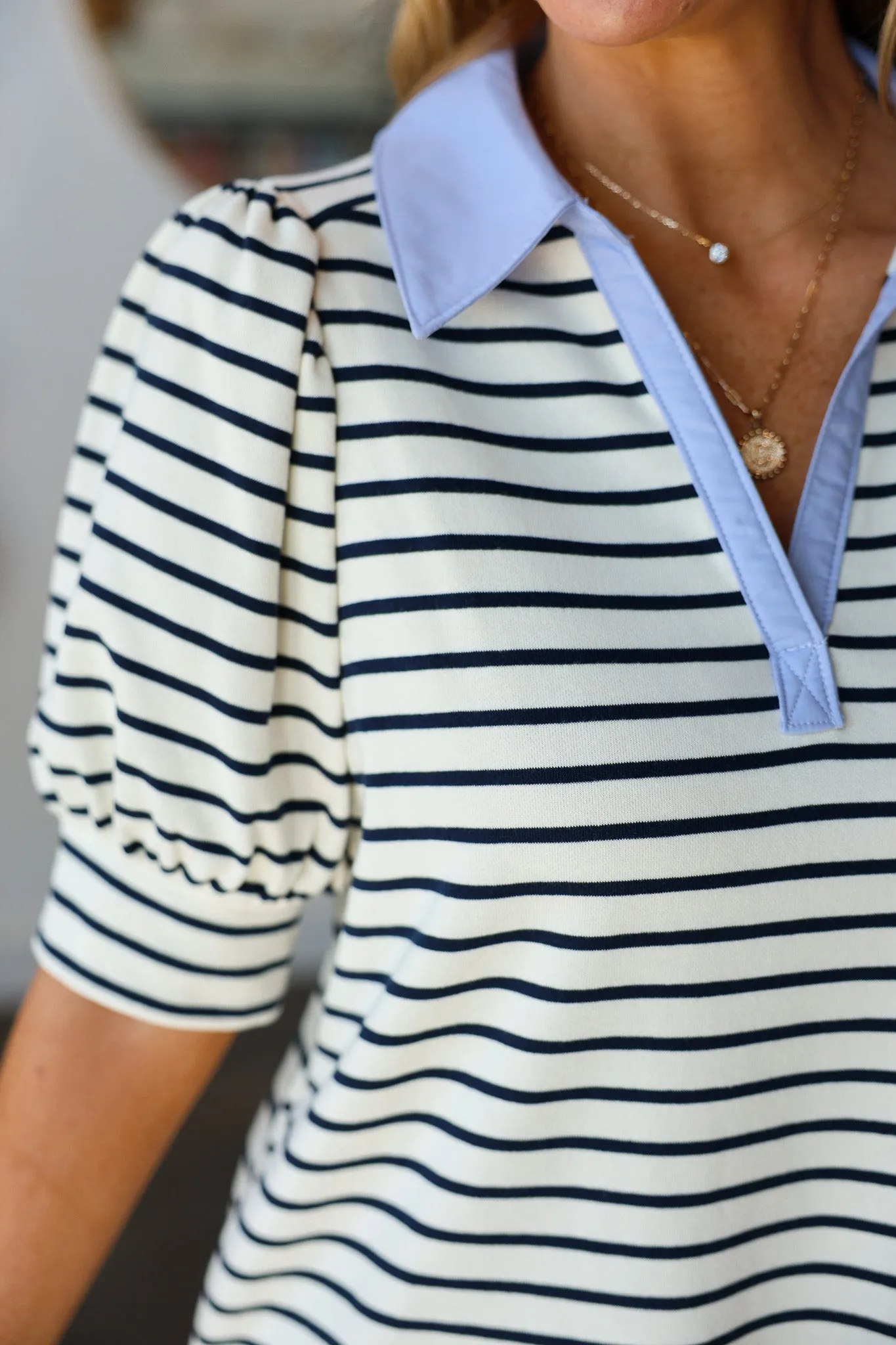 Contrast Collar Striped Dress