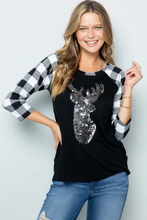 Contrast long sleeve deer patch top