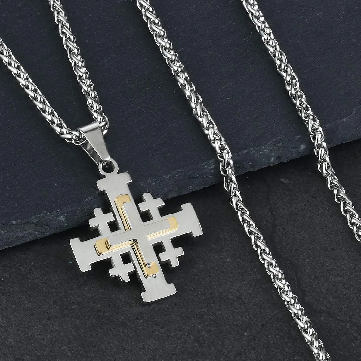 COTTVOTT Stainless Steel Jerusalem Crusaders Cross Pendant Necklaces Women Men Medieval Jewelry