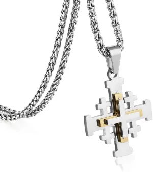 COTTVOTT Stainless Steel Jerusalem Crusaders Cross Pendant Necklaces Women Men Medieval Jewelry