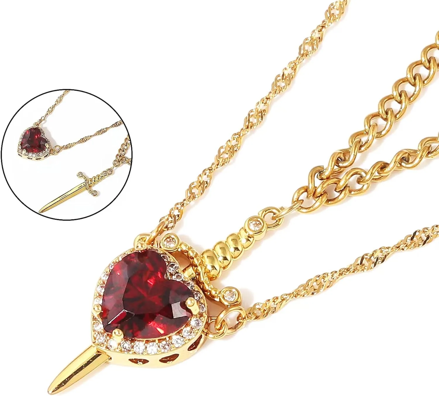 Couple Friendship Necklaces for Best Friend Heart Sword Pendant Necklace for Women Matching Necklace for Him Her Valentine's Day Gift Jewelry