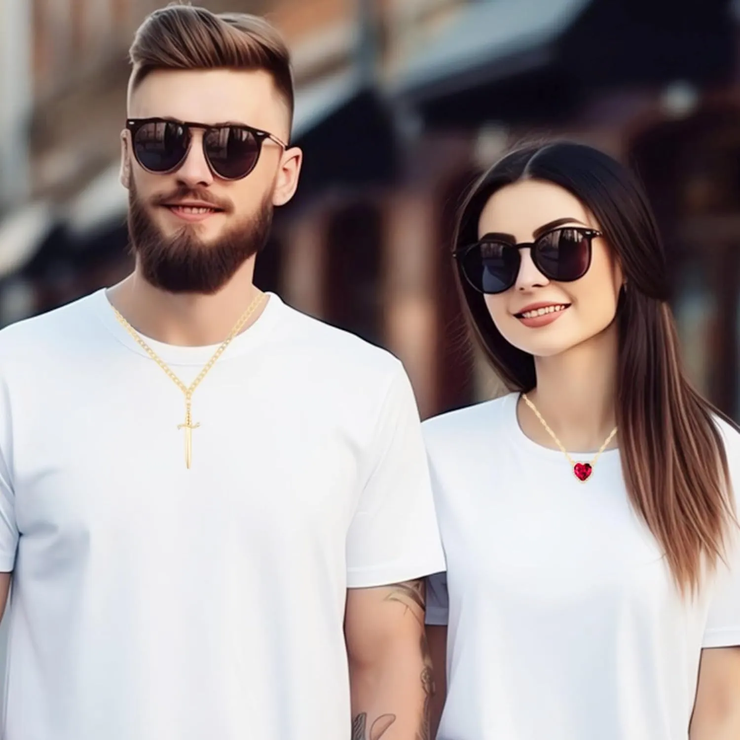 Couple Friendship Necklaces for Best Friend Heart Sword Pendant Necklace for Women Matching Necklace for Him Her Valentine's Day Gift Jewelry