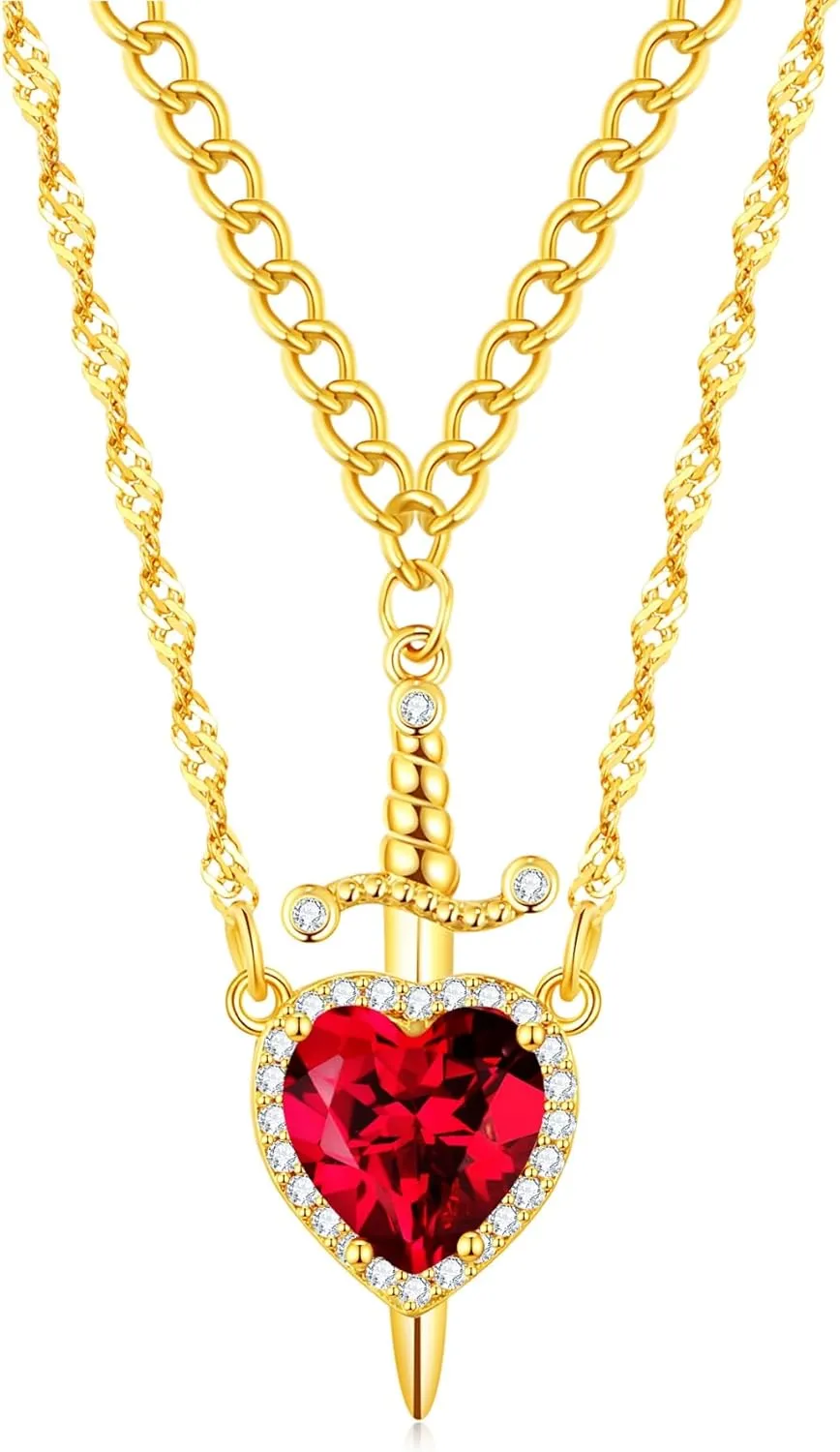 Couple Friendship Necklaces for Best Friend Heart Sword Pendant Necklace for Women Matching Necklace for Him Her Valentine's Day Gift Jewelry