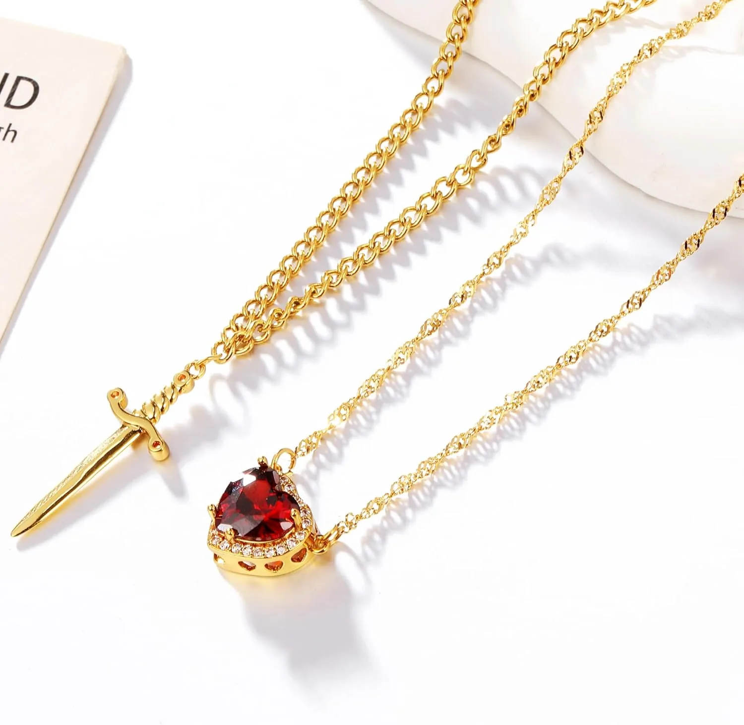 Couple Friendship Necklaces for Best Friend Heart Sword Pendant Necklace for Women Matching Necklace for Him Her Valentine's Day Gift Jewelry