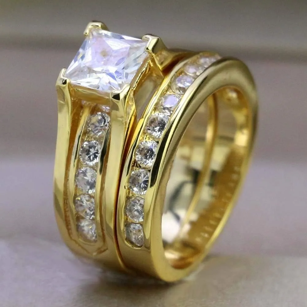 Couple Rings His Her Wedding Ring Sets Matching Rings AAA CZ Golden Rings Titanium Men Ring