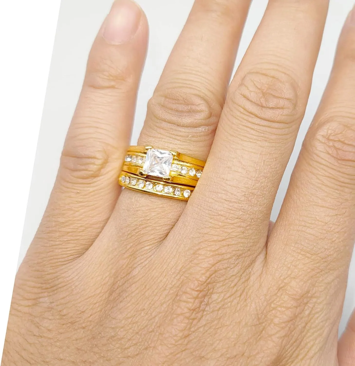 Couple Rings His Her Wedding Ring Sets Matching Rings AAA CZ Golden Rings Titanium Men Ring