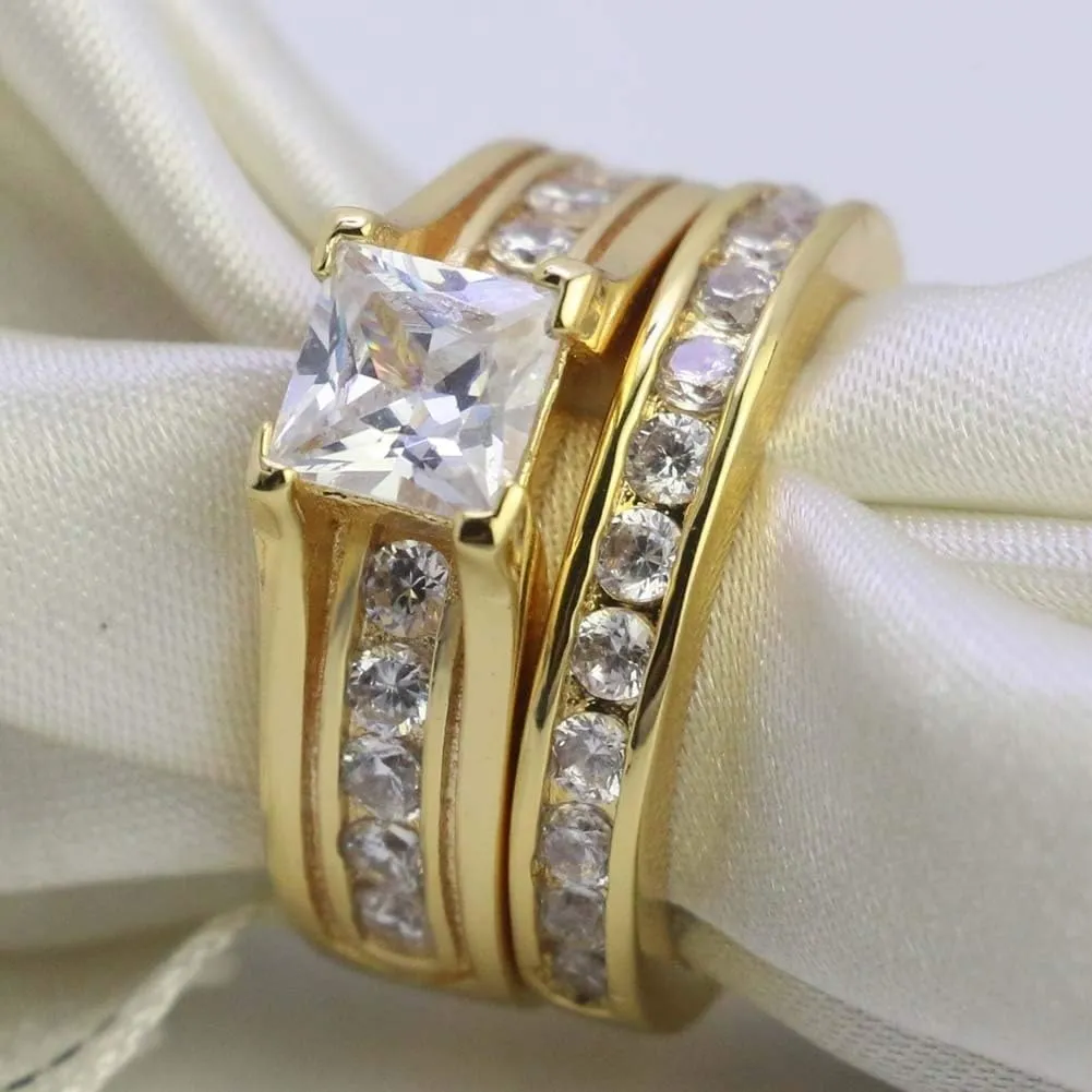 Couple Rings His Her Wedding Ring Sets Matching Rings AAA CZ Golden Rings Titanium Men Ring