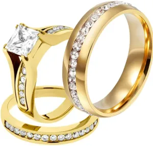 Couple Rings His Her Wedding Ring Sets Matching Rings AAA CZ Golden Rings Titanium Men Ring