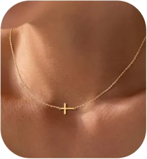 Cross Necklace for Women,Double Cross Necklace 14K Gold Plated Cross Pendant Necklace Dainty Gold Cross Necklaces for Women Trendy Small Cross Charm Necklace Simple Cute Choker Necklaces Gold Jewery