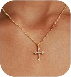 Cross Necklace for Women,Double Cross Necklace 14K Gold Plated Cross Pendant Necklace Dainty Gold Cross Necklaces for Women Trendy Small Cross Charm Necklace Simple Cute Choker Necklaces Gold Jewery