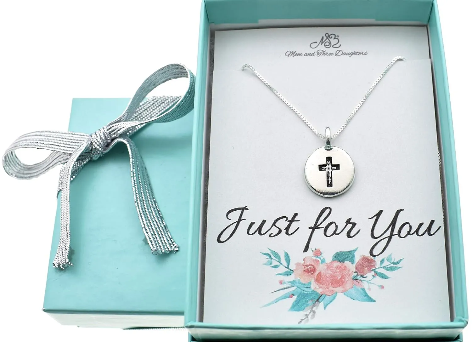 Cross Necklace in Silver Plated Pewter on a 16 Inch Sterling Silver Box Chain | Perfect Gift for Girls or Teens
