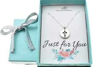 Cross Necklace in Silver Plated Pewter on a 16 Inch Sterling Silver Box Chain | Perfect Gift for Girls or Teens
