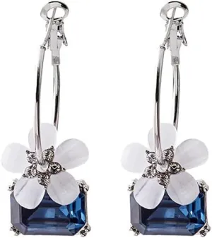 Crystal Flower Drop Dangle Earrings for Women Flower Earrings Fashion Blue Crystal Flower Earrings Drops Earrings Jewelry Gifts