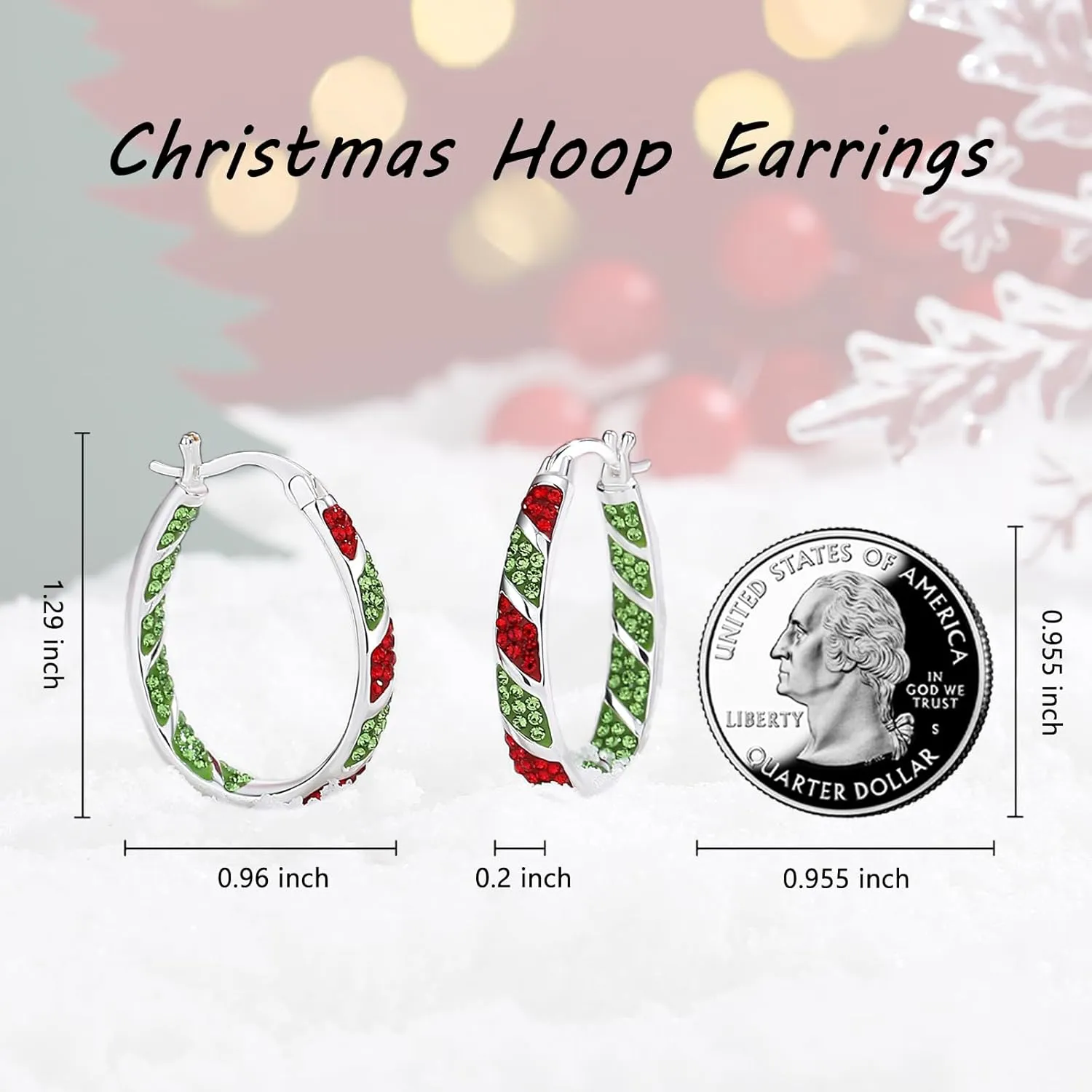 Crystal Hoop Earrings, Silver Plated Inside Out Oval Hoop Earrings For Women Sparkly Christmas Earrings Fashion Jewelry Gift