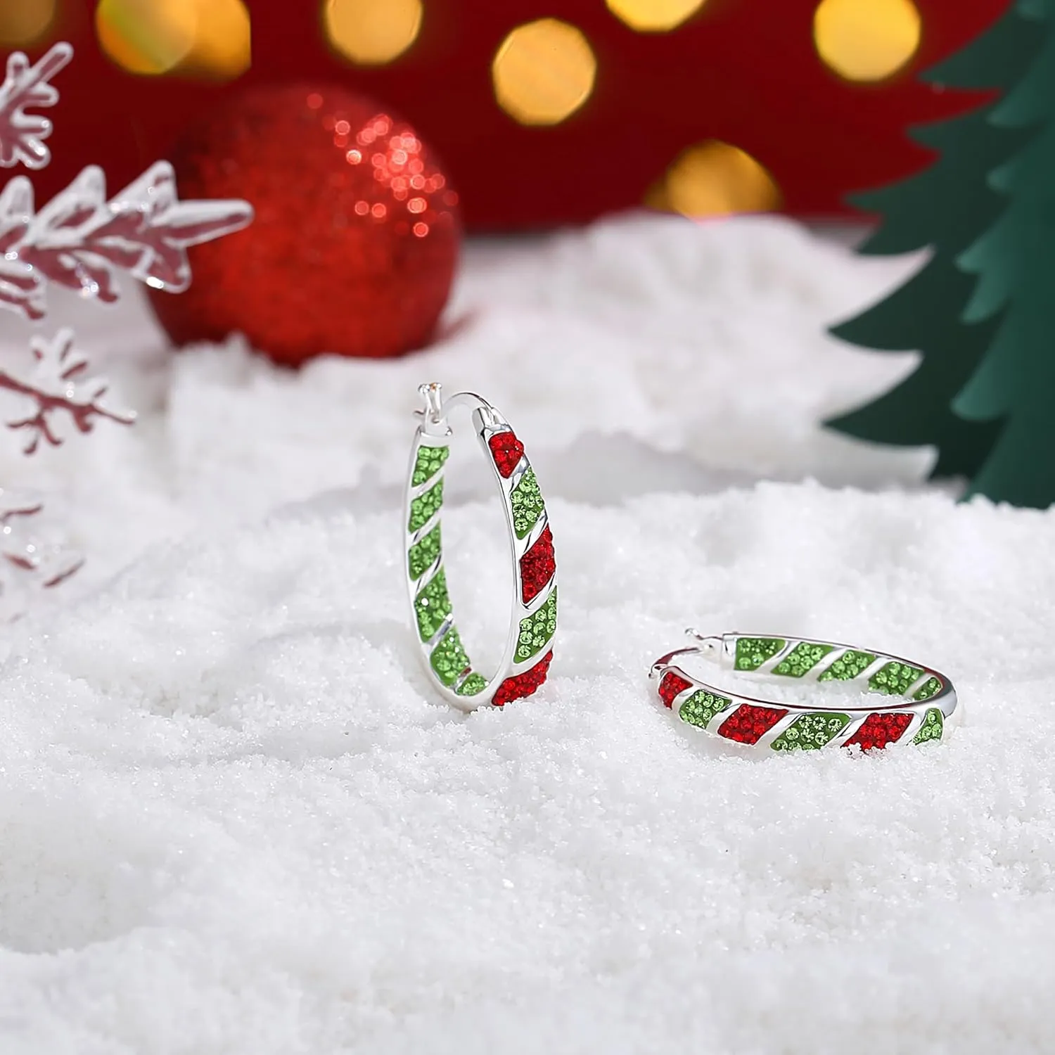 Crystal Hoop Earrings, Silver Plated Inside Out Oval Hoop Earrings For Women Sparkly Christmas Earrings Fashion Jewelry Gift
