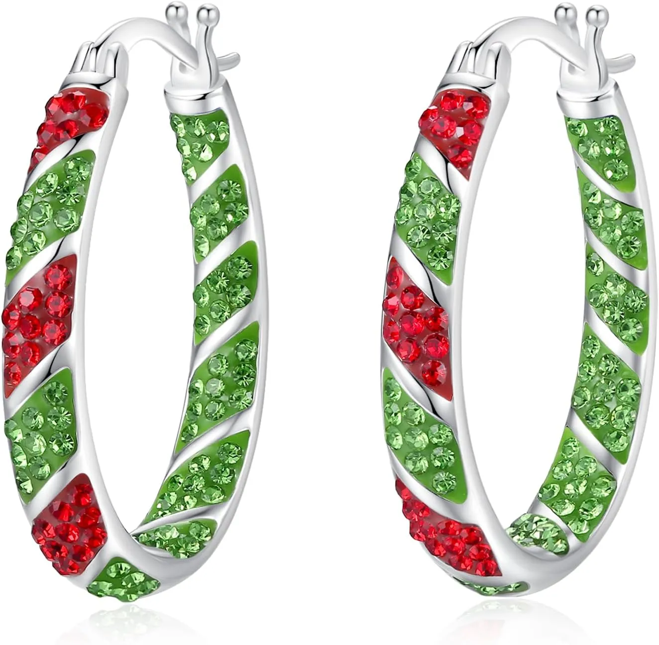 Crystal Hoop Earrings, Silver Plated Inside Out Oval Hoop Earrings For Women Sparkly Christmas Earrings Fashion Jewelry Gift