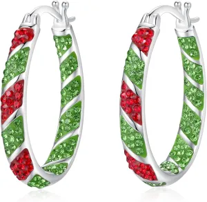 Crystal Hoop Earrings, Silver Plated Inside Out Oval Hoop Earrings For Women Sparkly Christmas Earrings Fashion Jewelry Gift