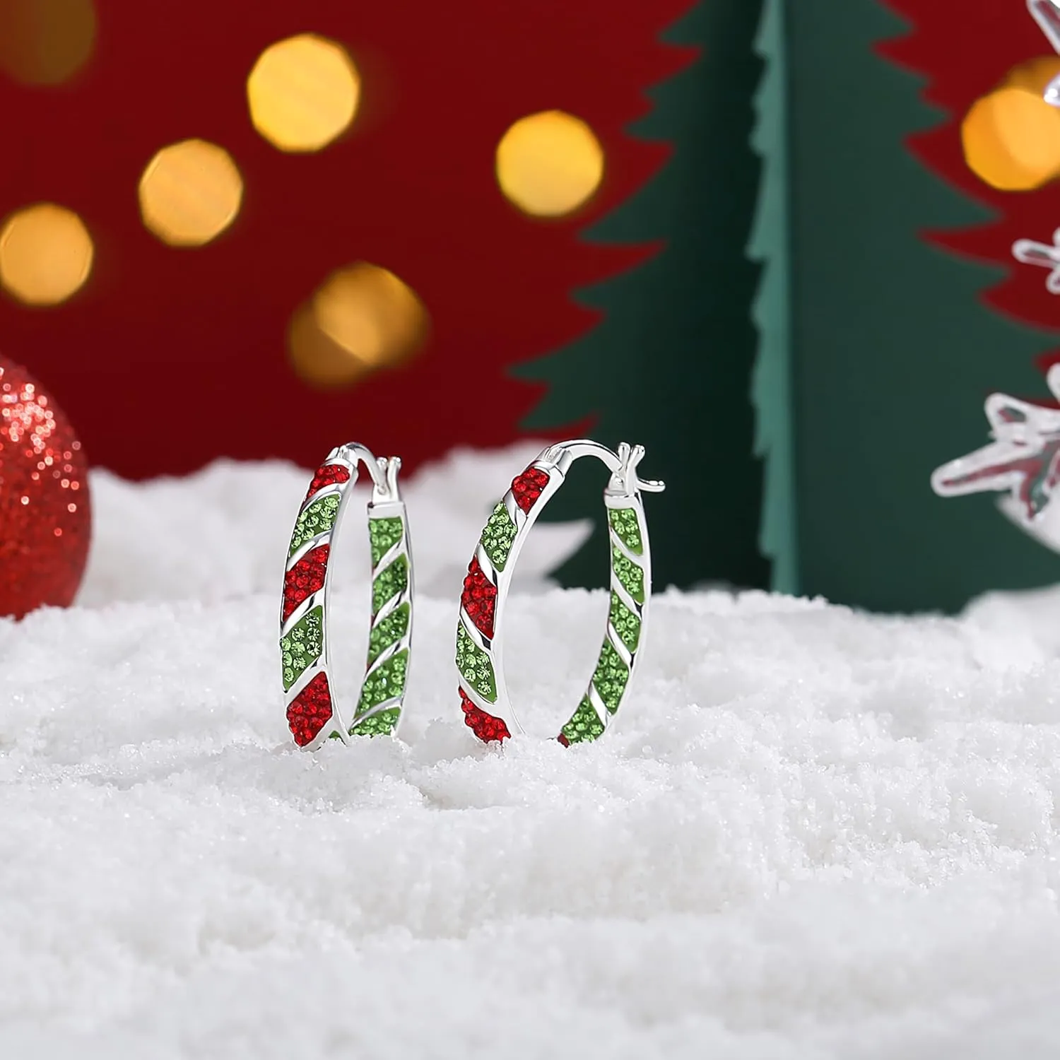 Crystal Hoop Earrings, Silver Plated Inside Out Oval Hoop Earrings For Women Sparkly Christmas Earrings Fashion Jewelry Gift