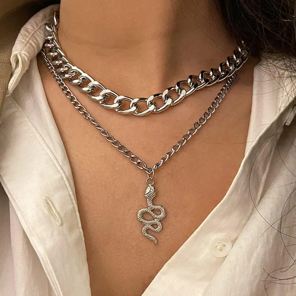 CSIYANJRY99 Chunky Snake Pendant Necklaces - Layered Gold Cuban Chain Snake Jewelry