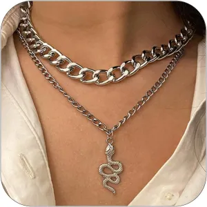 CSIYANJRY99 Chunky Snake Pendant Necklaces - Layered Gold Cuban Chain Snake Jewelry