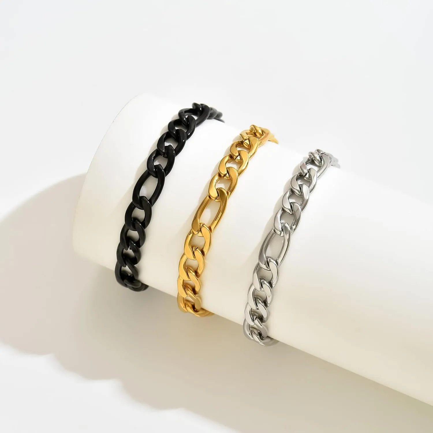 Cuban Link Bracelets for Men Women 18K Gold Plated Chunky Figaro Thick Chain Bracelets Sturdy Stainless Steel Wrist Trendy Jewelry