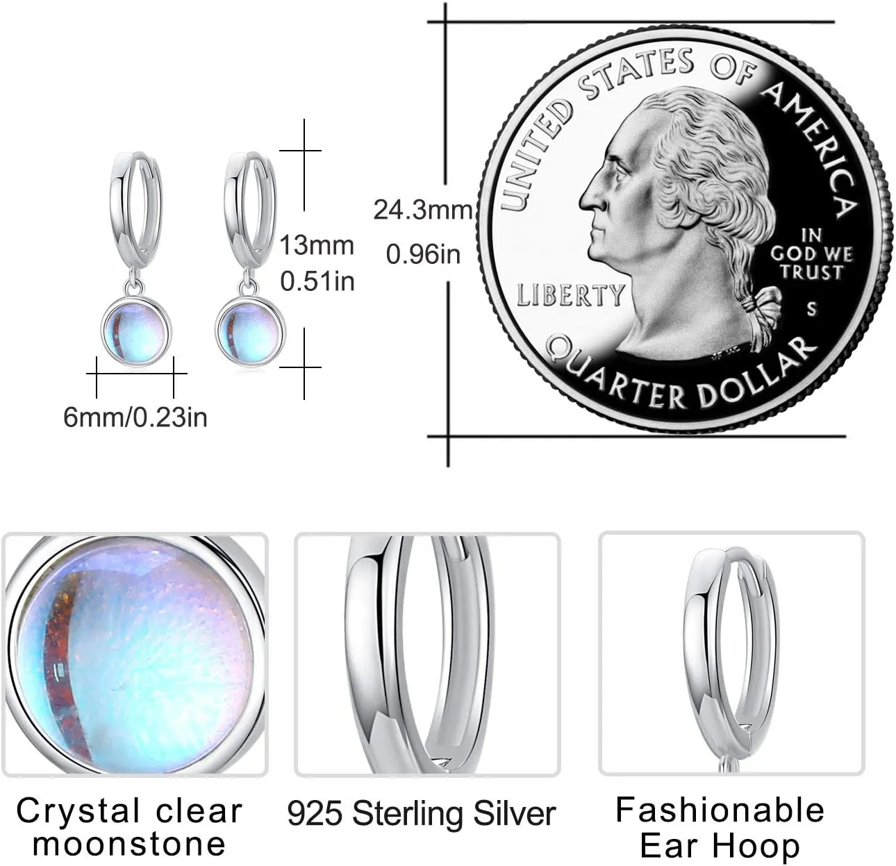 Cuoka 925 Sterling Silver Moonstone Malachite Moss Agate Earrings, Small Hoop Dangle Drop Earrings Jewelry for Women