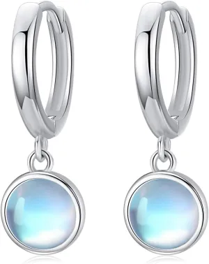 Cuoka 925 Sterling Silver Moonstone Malachite Moss Agate Earrings, Small Hoop Dangle Drop Earrings Jewelry for Women