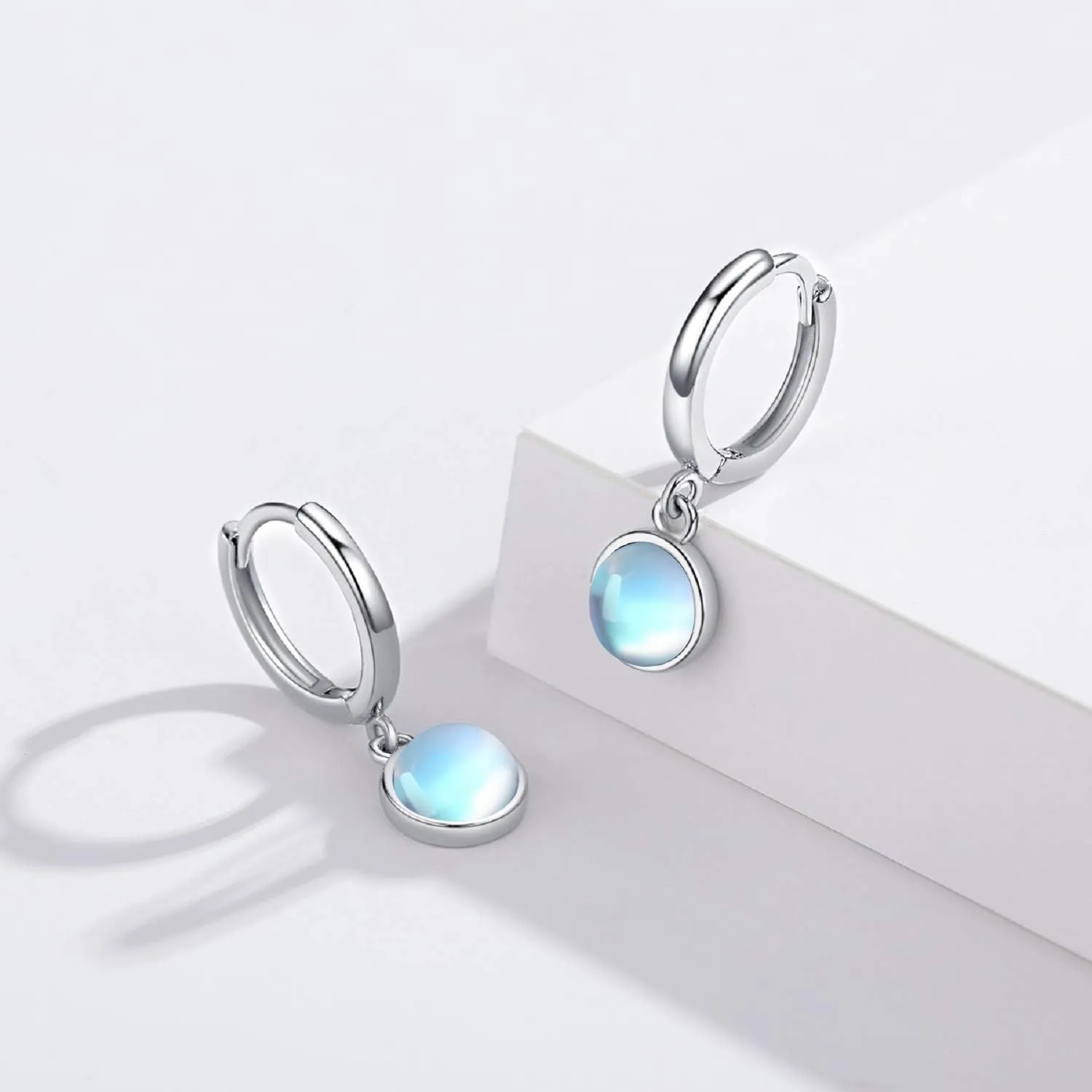 Cuoka 925 Sterling Silver Moonstone Malachite Moss Agate Earrings, Small Hoop Dangle Drop Earrings Jewelry for Women