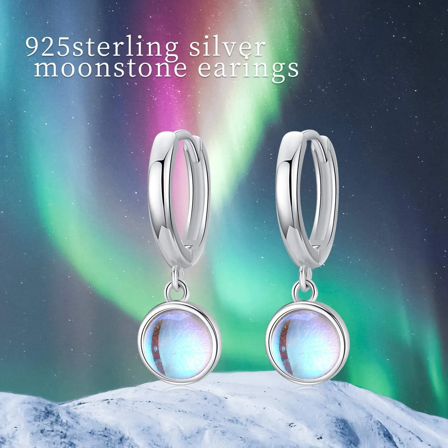 Cuoka 925 Sterling Silver Moonstone Malachite Moss Agate Earrings, Small Hoop Dangle Drop Earrings Jewelry for Women