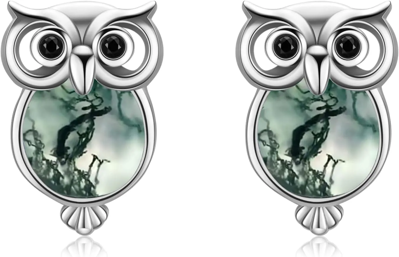 Cuoka Sterling Silver Owl Stud Earrings - Cute Animal Pierced Earrings for Women Owl Lovers