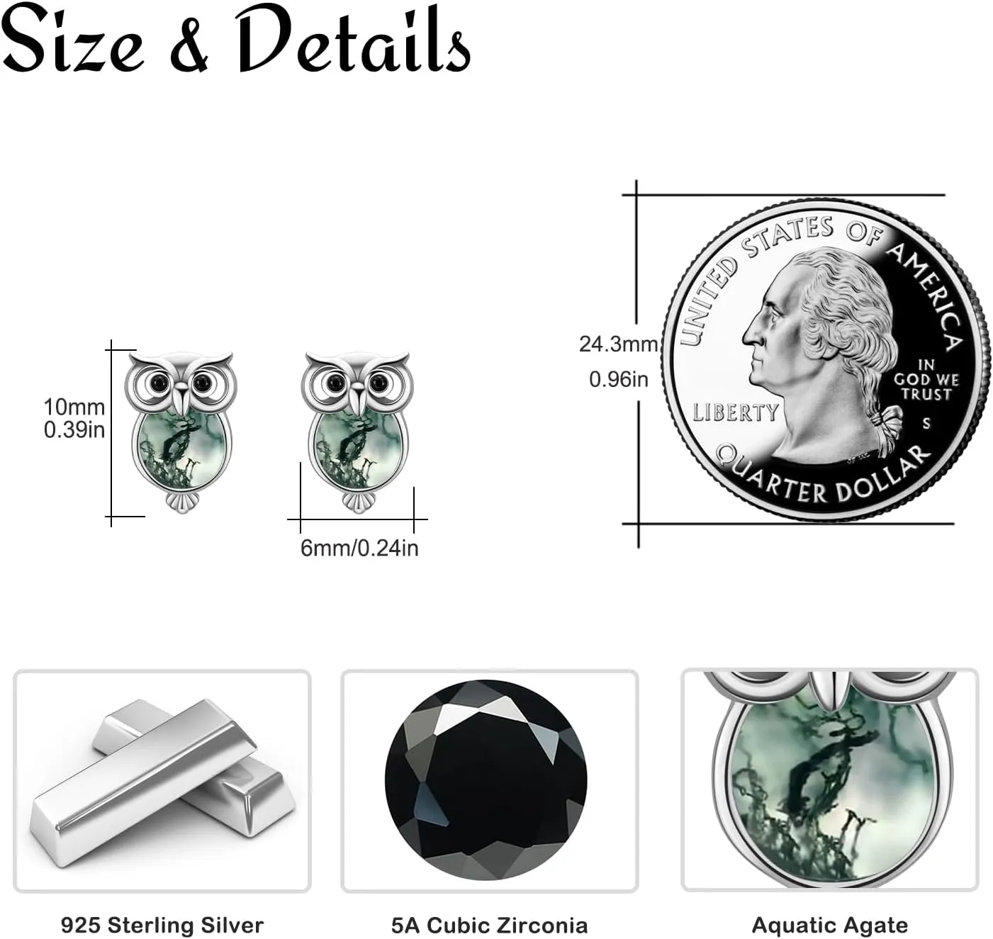 Cuoka Sterling Silver Owl Stud Earrings - Cute Animal Pierced Earrings for Women Owl Lovers
