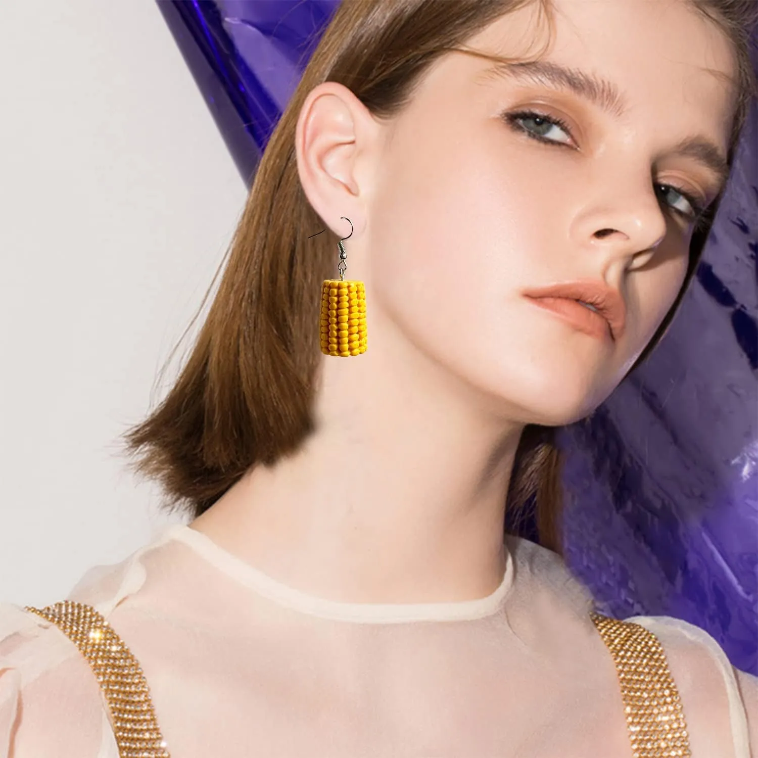 Custom Made Handmade Corn Food Fruit Vegetable Resin Drop Earring For Women